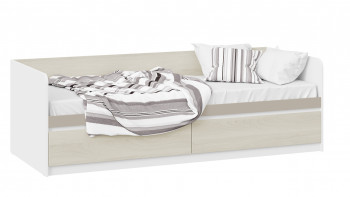 Кровать «Сканди» с 2 ящиками Дуб Гарден/Белый/Глиняный серый в Мазульском - mazulskij.mebel54.com | фото