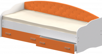 Кровать Софа-7 с мягкой спинкой (800х2000) Белый/Оранжевый в Мазульском - mazulskij.mebel54.com | фото