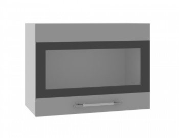 Норд ШВГС 600 Шкаф верхний горизонтальный со стеклом (Софт черный/корпус Белый) в Мазульском - mazulskij.mebel54.com | фото